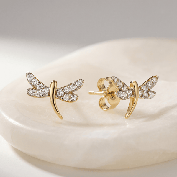 Boucles d'oreilles Dragon Fly - Argent 925 doré Or jaune 18k, Oxyde de zirconium