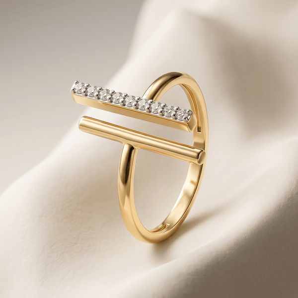 Bague Parallele - Argent 925 doré Or jaune 18k, Oxyde de zirconium