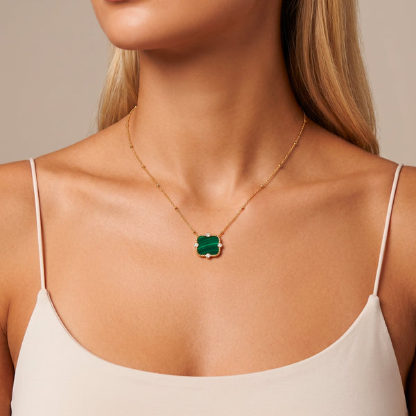 Collier Art Déco - Doré Or jaune 18k, Amazonite & Oxyde de zirconium