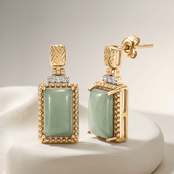 Boucles d'oreilles Bauhaus - Dorées or jaune 18k, Aventurine verte & Oxyde de zirconium