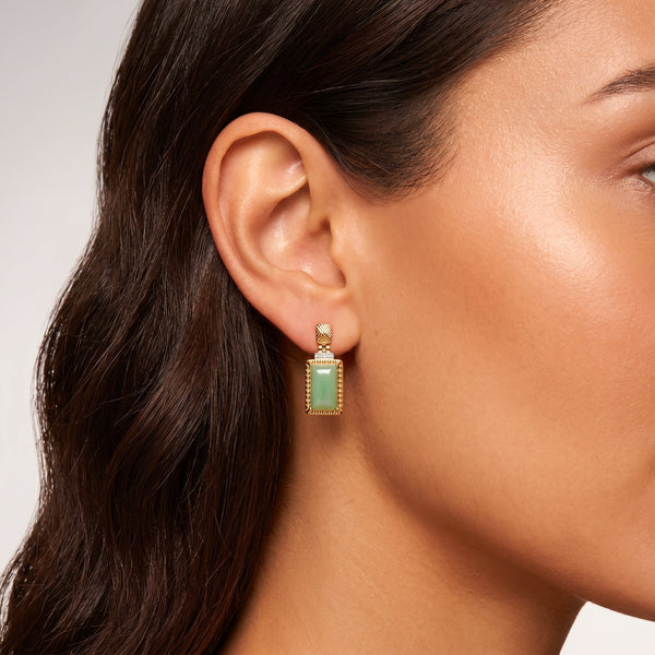 Boucles d'oreilles Bauhaus - Dorées or jaune 18k, Aventurine verte & Oxyde de zirconium